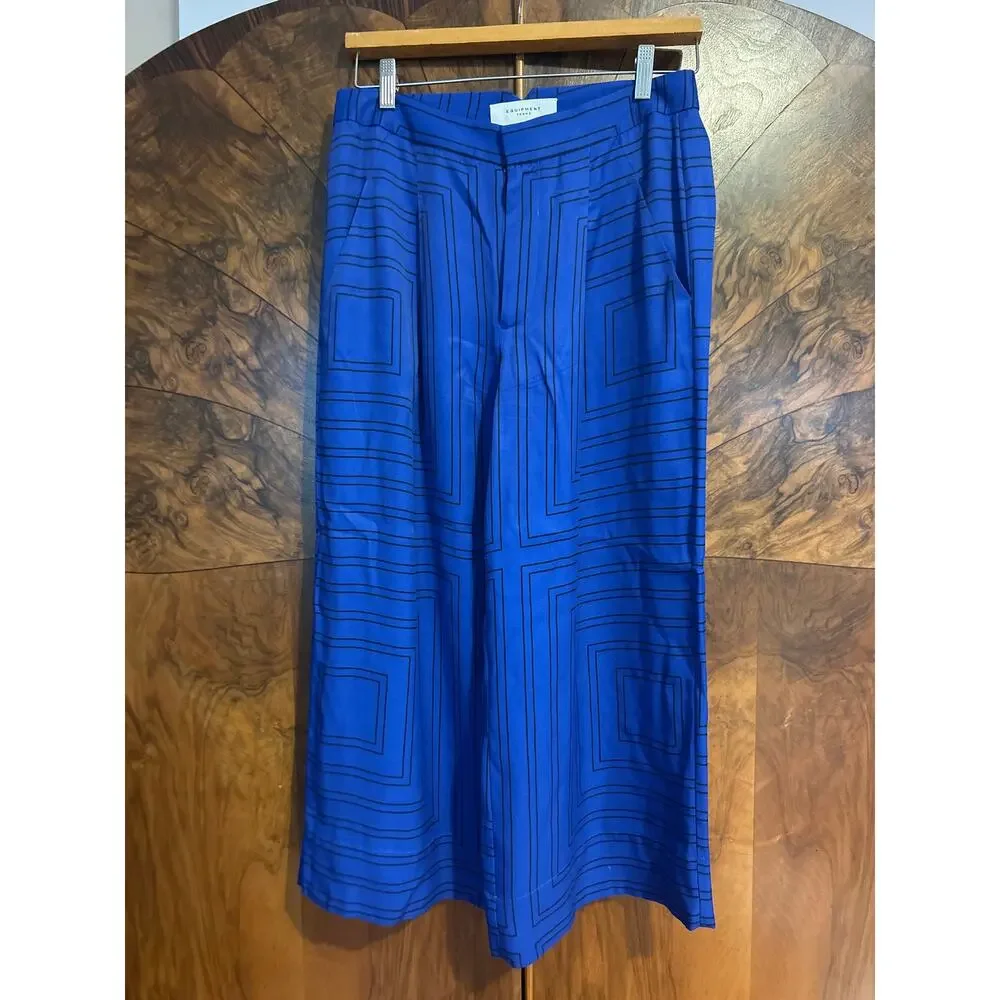 EQUIPMENT Thora Wide Leg Trouser Pant in Surrealist Blue Print Slouchy Size 2 XS